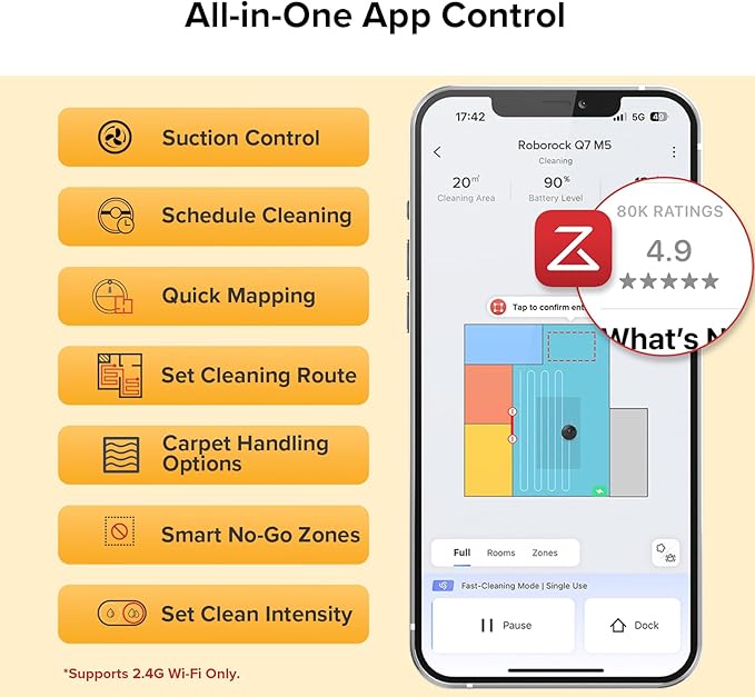 roborock Q7 M5 Robot Vacuum and Mop Combo, 10,000Pa HyperForce Suction, Robotic Vacuum Cleaner, Dual Anti-Tangle System, APP-Controlled Mopping, LiDAR Navigation, for Pet Hair and Carpet, Black