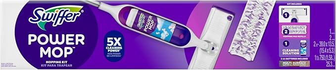 Swiffer PowerMop Multi-Surface Mop Kit for Floor Cleaning, Includes PowerMop, 2 Mopping Pad Refills, 1 Cleaning Solution with Fresh Scent and 2 Batteries
