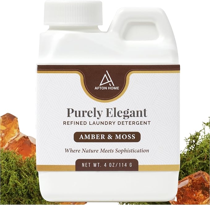 Elegant Luxury Plant-Based Laundry Detergent Amber & Moss Scent, 4oz by Purely Elegant, Biodegradable, Highly Concentrated, Sensitive Skin Safe, Eco Travel Size, Paraben Free, HE Compatible