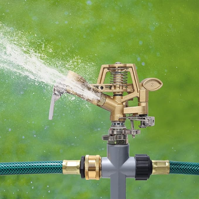 Biswing 2 Pack Impact Sprinkler Head on Metal Step Spike, Heavy Duty Zinc Alloy Lawn Sprinkler, Adjustable Coverage Nozzle on Sturdy Spike Base, 360 Degree Large Area Irrigation
