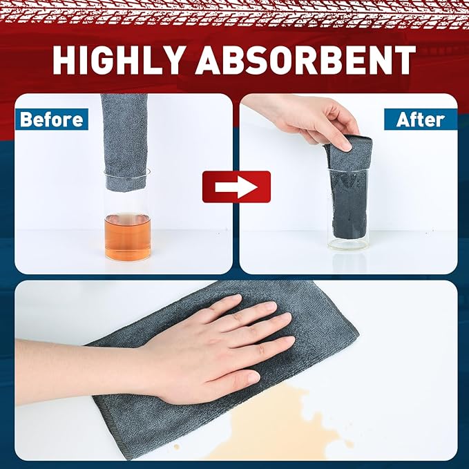 Microfiber Cleaning Cloths Bulk-15 Pack, Gray Microfiber Towels for Cars, Ultra Absorbent Microfiber Towel Weave Grime & Liquid for Streak-Free Mirror Shine - Car Washing Cloth, 12x12 inches