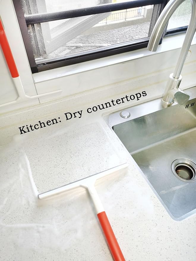 11.5 Inch Silicone Squeegee for Shower - Orange Non-Slip Handle Windshield Scraper Window Cleaner for Glass, Tiles, and Countertops - Streak-Reducing Home Cleaning Tool, 2pcs