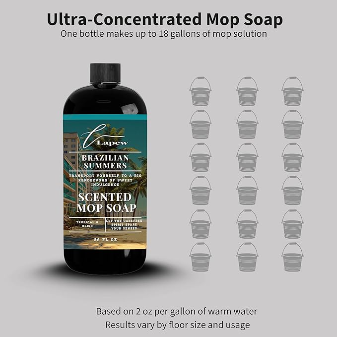 Brazilian Summers Scented Mop Soap Concentrate 36 oz | Premium Fragranced Floor Cleaner | Streak-Free | Hard Floor Cleaning Solution | Eco Friendly | Made in USA