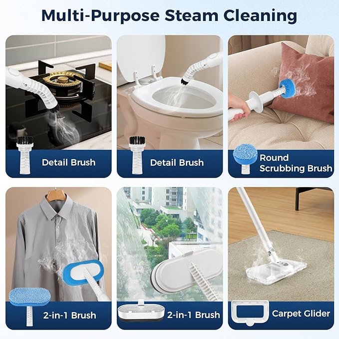 Steam Mop All-in-one for Floor Cleaning, MultiPurpose Steam Cleaner for Home with LED display screen, Detachable Handheld Floor Steamer with Scent Container and strap for Hardwood,Tiles,Carpet(White)