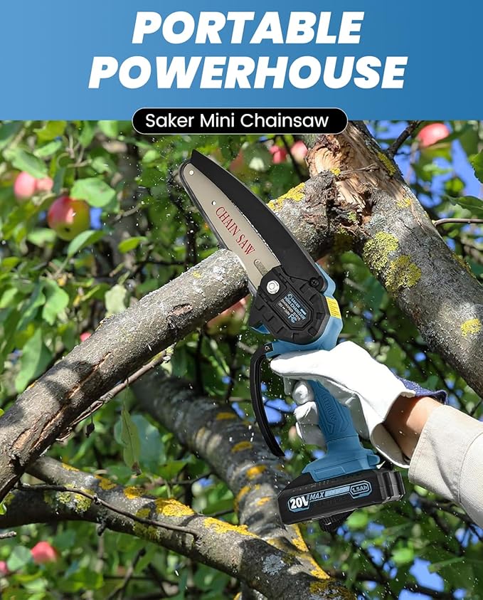 Saker Mini Chainsaw|6 Inch Chainsaws[2025 Upgraded]|Mini Cordless Electric Chain Saw|Small Handheld Portable Chain Saws Battery Powered Saw for Tree Trimmer and Garden,Valentine's Day Gifts