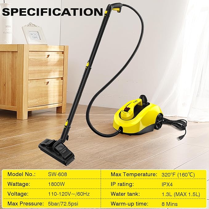 TVD Steam Cleaner, Steamer for Cleaning with 26 Accessories, Steam Cleaner for Home with 5M Extra-Long Power Cord for Home Floor Cleaning, Tile Detailing, Grout, Upholstery.
