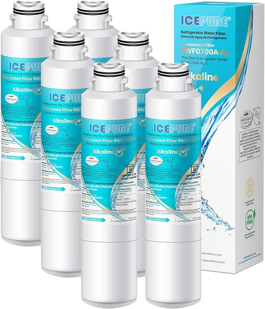 ICEPURE Alkaline DA29-00020B Refrigerator Water Filter Replacement for Samsung HAF-CIN/EXP HAF-CIN, DA29-00020A/B, DA29-00020B-1, 46-9101, RF28HMEDBSR, RF263BEAESR, HDX FMS-2, Enhances PH, 6Pack