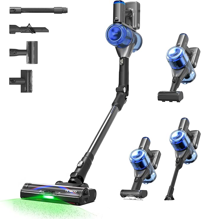 Tineco Pure ONE S70 Cordless Vacuum Cleaner, 200AW Powerful Suction, 3D Sense Pro Cleaning System, 95min Runtime, Zero Tangle Brush,180° Foldable Tube, Stick Vacuum for Pet Hair, Carpet & Hard Floor