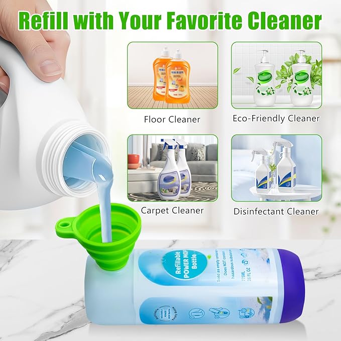 Power Mop Refillable Bottle for Swiffer PowerMop, Empty Reusable Bottle for Power Mop, 26 FL OZ Leak-Proof HDPE Solution Container with 5 Silicone Gaskets & Folding Funnel