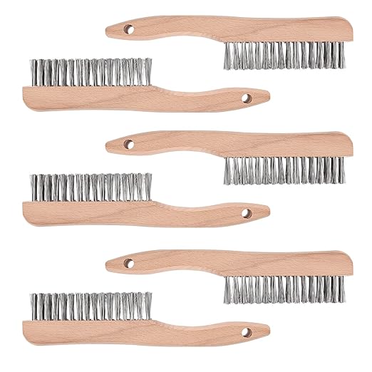 Wire Brush Set - 6 Pack Stainless Steel Scratch Brushes with Wood Handles, 10 Inch Heavy Duty Rust Removal Tools for Paint, Welding, Metal Cleaning