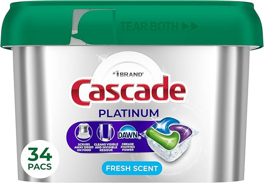 Cascade Platinum Dishwasher Pods, Dishwasher Detergent, Dish Detergent Soap, Fresh, 34 count