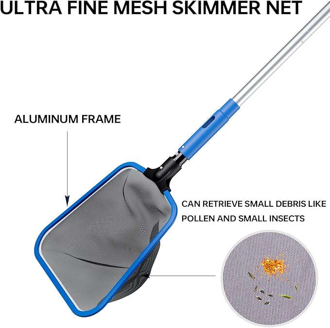 Sepetrel Deluxe Swimming Pool Cleaning Kit Including Half-Deep Fine Mesh Pool Leaf Skimmer Net,12" Round Pool Brush Head & 70.5" Pole, for Above Ground Pools,Ponds,Spas,Hot Tubs