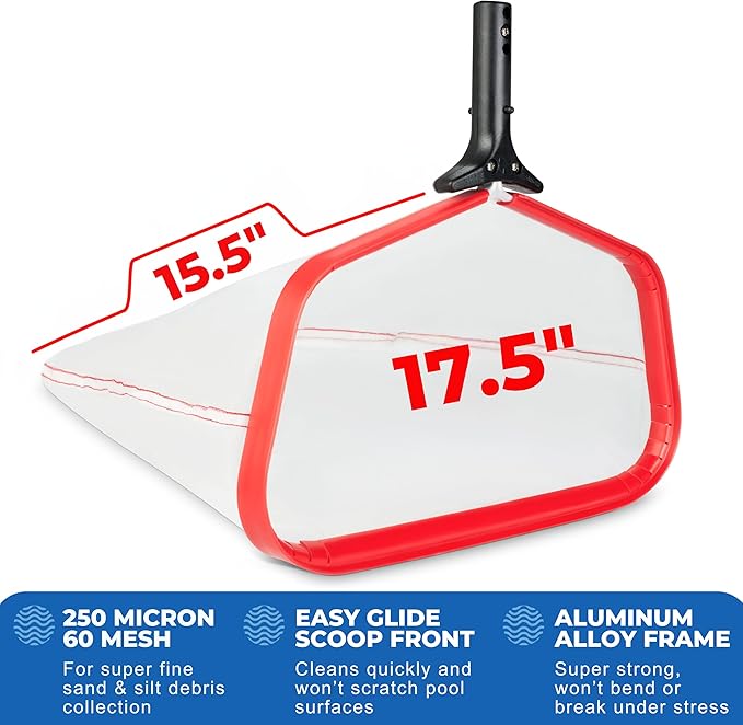 ProTuff 17" Silt Net Pool Skimmer – 2 Year Unconditional Free Replacement – Durable Fine Mesh Net for Silt & Debris – Heavy-Duty Aluminum Frame, Deep Bag for Easy Cleaning