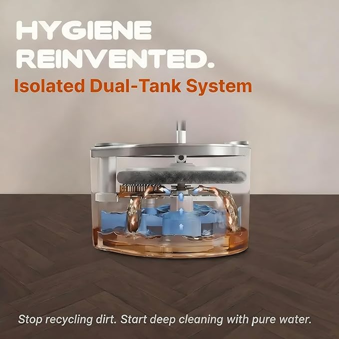 3-in-1 Precision Spin Mop & Bucket System, 71” Extra-Long Handle, Clean-Water Separation, 3 Specialized Heads for Baseboards & Corners, Compact for Hardwood & Micro-Porous Floors