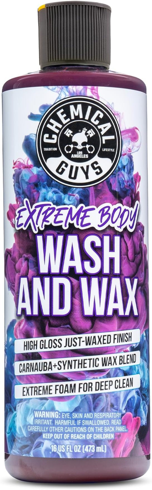 Chemical Guys Extreme Bodywash & Wax Foaming Car Wash Soap - Soap for Foam Cannons, Foam Guns, or Bucket Washes for Cars, Trucks, Motorcycles, RVs, and More, Grape Scent - 16 oz