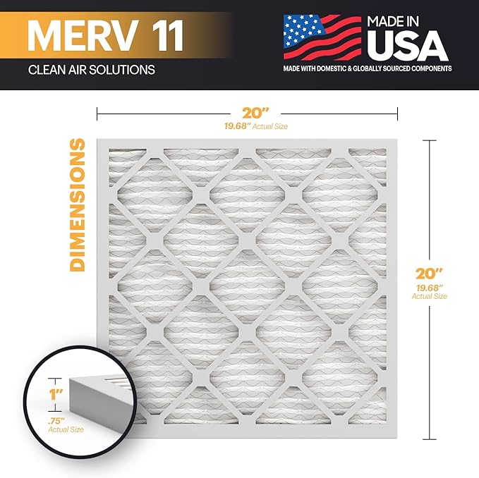 BNX TruFilter 20x20x1 Air Filter MERV 11 (4-Pack) - MADE IN USA - Allergen Defense Electrostatic Pleated Air Conditioner HVAC AC Furnace Filters for Allergies, Dust, Pet, Smoke, Allergy MPR 1200 FPR 7