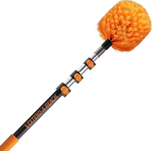4-13 ft Cobweb Duster with Extension Pole // 20 Foot High Reach Spider Web Cleaner Cobweb Brush for Outdoor & Indoor Web Cleaning // Lightweight & Sturdy Telescopic Pole // The Ultimate Dusting Kit