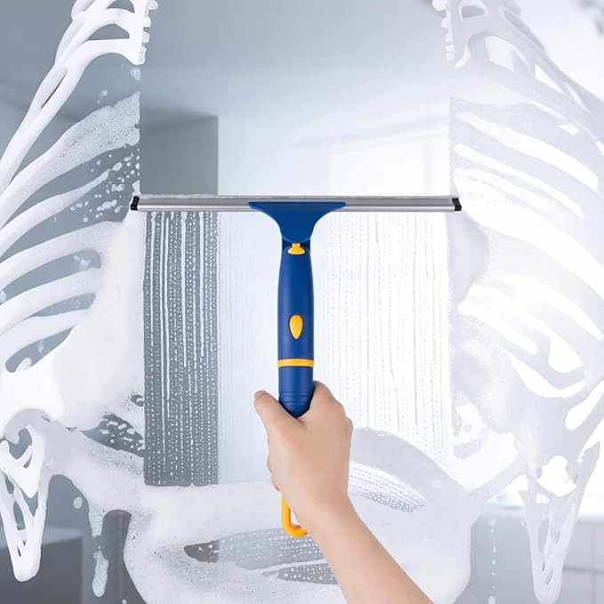 ITTAR 12 inch Rotatable Shower Squeegee for Glass Doors, Multi-Purpose Window Squeegee with Hook & Refill Rubber Blade, Bathroom Cleaner Tool for Shower Door Window Mirror Wall Car Windshield