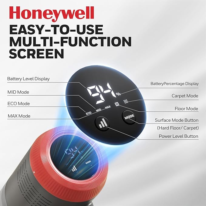 Honeywell Dual Mode Cordless Vacuum Cleaner, Brushless Stick Vacuum Cleaner for Carpet and Hard Floor w/Powerful Suction, Free‑Standing, Anti‑Tangle, 45Mins Runtime, Rechargeable for Home Pet Hair VC6