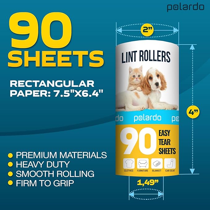 Lint Rollers 900 Sticky Sheets, 10 Spare Rollers,10 Pack of Refills Only. Pet Hair Remover for Clothes, Furniture, Couch, Carpet, Dog Hair Remover, Cat Hair Remover, Animal Fur, Fuzz