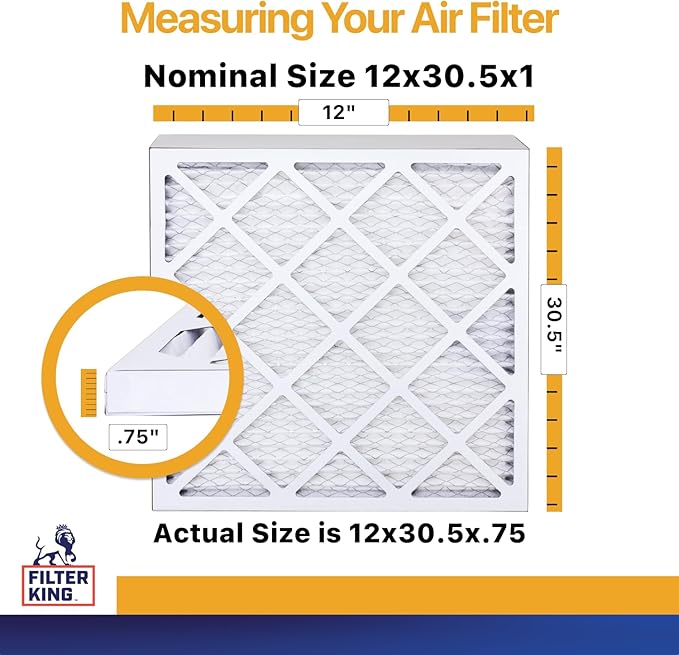 Filter King 12x30.5x1 Air Filter | 6-PACK | MERV 13 | HVAC Pleated AC Furnace Filters | MADE IN USA | Actual Size: 12 x 30.5 x .75"