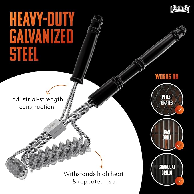 Brushtech Tactical Safety Grill Brush - Heavy-Duty BBQ Grill Cleaning Brush with Stainless Steel Springs, Large Handle for Deep Cleaning - Great, Made in USA