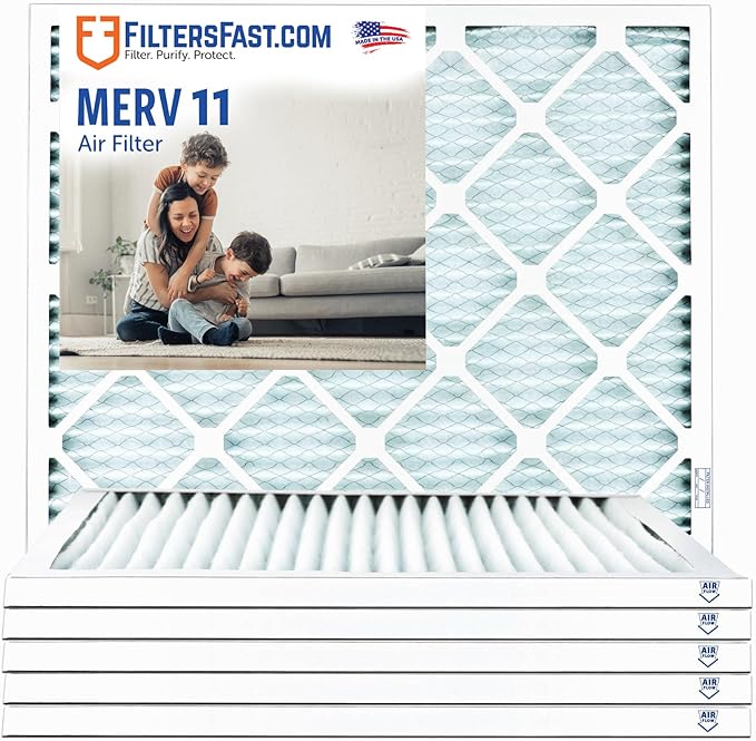 Filters Fast 12x24x1 Air Filter MERV 11, 1" AC Furnace Air Filters, Made in the USA, Actual Size: 11.75"x23.75"x0.75, 6 Pack