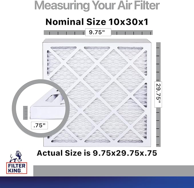 Filter King 10x30x1 Air Filter | 4-PACK | Carbon MERV 8 HVAC Pleated A/C Furnace Filters | MADE IN USA | Actual Size: 9.75 x 29.75 x .75"