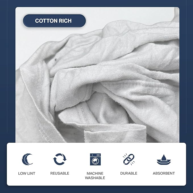 Angel-in-Armor White T-Shirt Rags – 5lb Box of Recycled Cotton Knit Shop Rags (65 Units) – Low Lint Cleaning Cloths for Mechanics, Oil Changes, Industrial and Commercial Use
