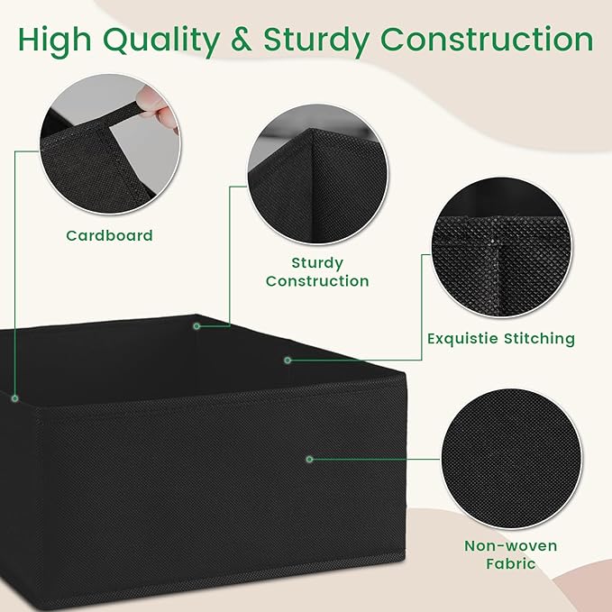 Criusia Drawer Organizer Clothes, 24 Pack Underwear Drawer Organizers, Foldable Closet Organizers and Storage Dresser Drawer Dividers Clothing Organizer for Clothes, Socks, Scarves, Bra, Ties (Black)