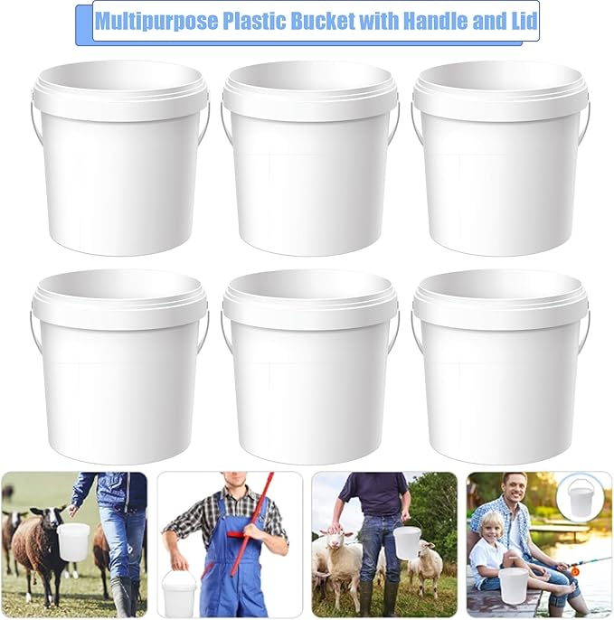 10 Pack Plastic Bucket for Painting, 2 Quart Paint Cans with Lid and Handle, 1/2 Gallon Paint Containers Small Plastic Paint Water Pail All Purpose for Art Crafts Projects Garage Organization (White)