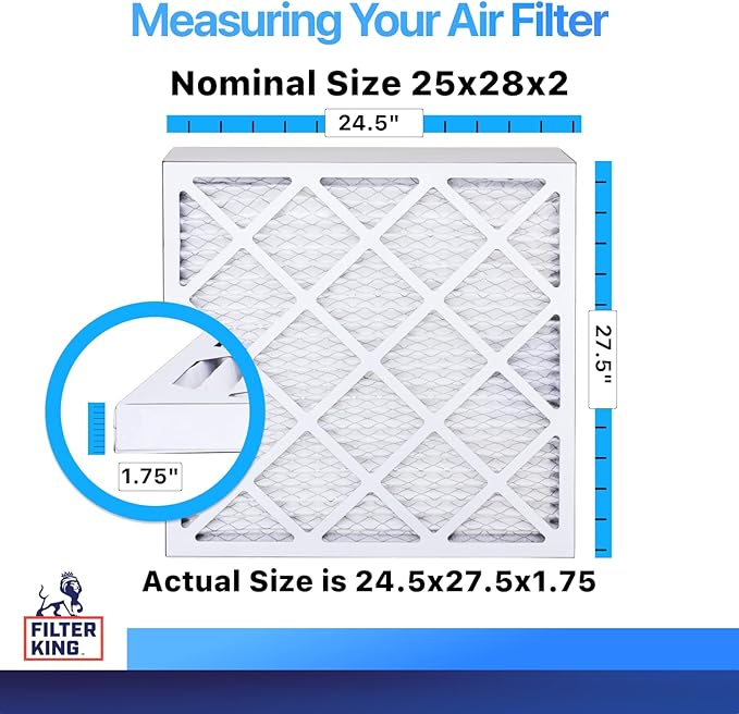 Filter King 25x28x2 Air Filter | 4-PACK | MERV 8 HVAC Pleated A/C Furnace Filters | MADE IN USA | Actual Size: 24.5 x 27.5 x 1.75"