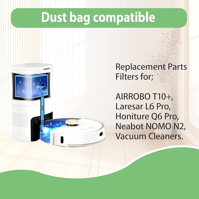 10 Pack Dust Bag Replacement Parts Fit for Laresar L6 Pro,Laresar L6 Nex, AIRROBO T10+,Honiture Q6 Pro, Neabot NOMO N2 Vacuum Cleaner
