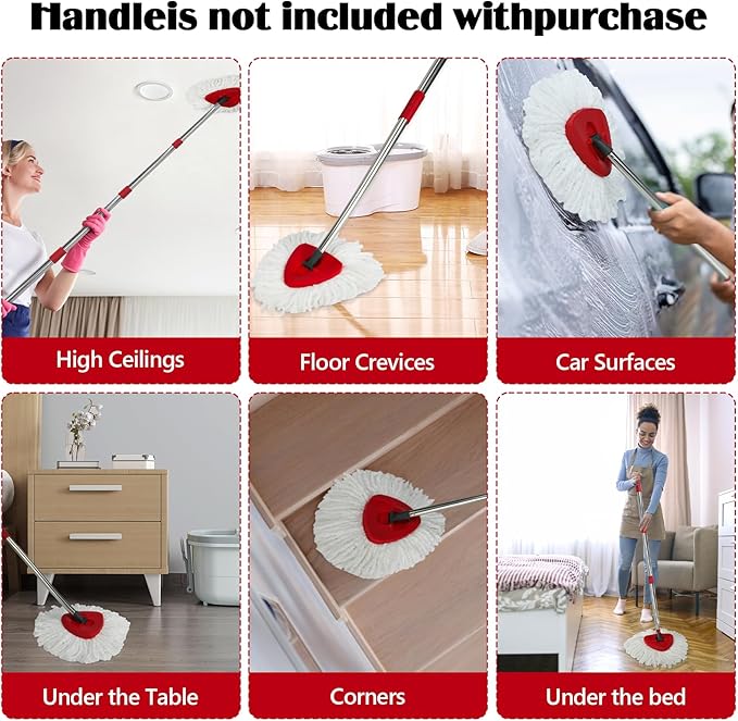 3 Pack Spin Mop Replacement Head for O-Ceda EasyWring 1-Tank System, 3 Microfiber Spin Mops Refills,1 Scrubber Head,1 Triangle Spin Base,Deep Clean,Machine Washable and Easy to Replace