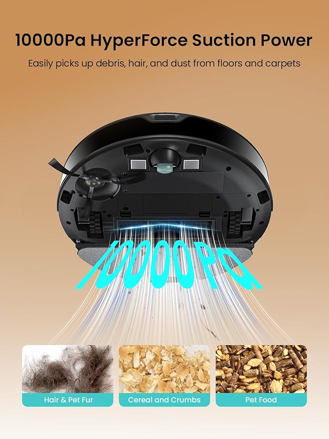 Lefant M350 Max Robot Vacuum and Mop,10000Pa Powerful Suction,40-Day Self-Emptying,240 Min Runtime,2.4G WiFi/Alexa/APP Control, Precision Mapping,Carpet & Hard Floors,Black