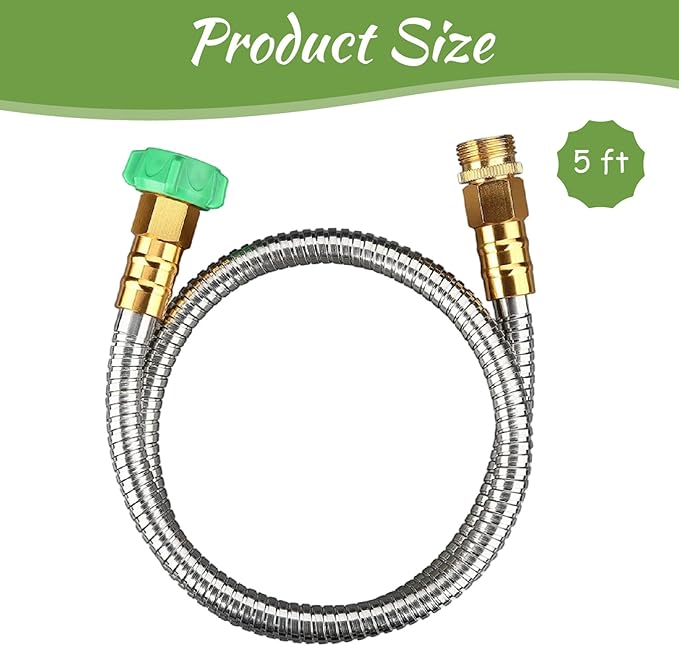 Garden Hose Extension 5ft Metal Hose with Nozzle-Flexible Portable & Lightweight Perfect for Outdoor Garden Watering Car Pet Cleaning