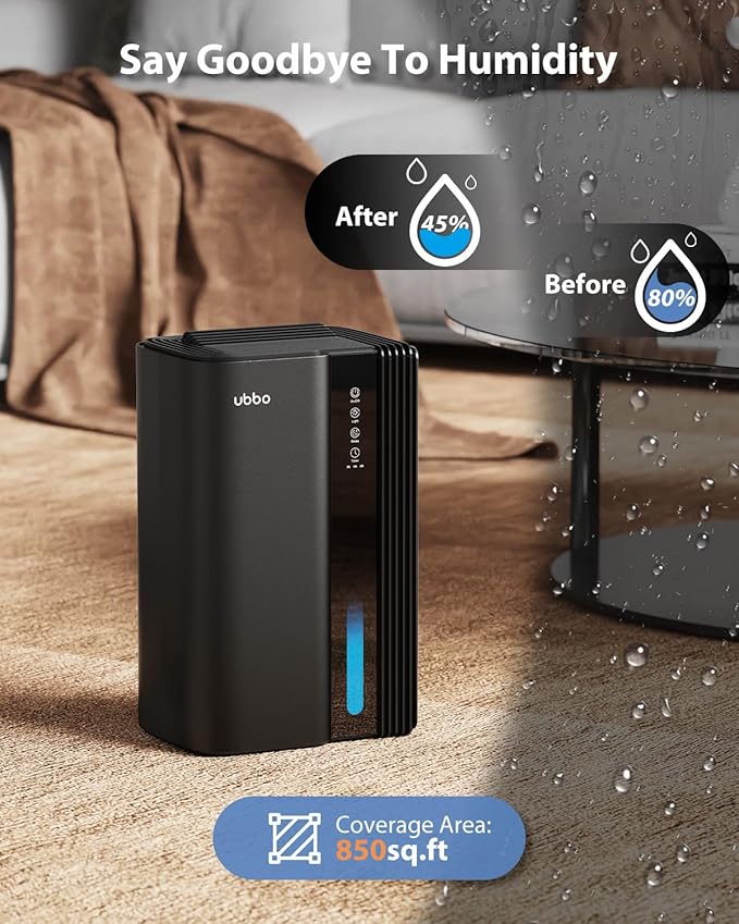 95oz Dehumidifiers for Home, 1000 Sq.Ft Dehumidifier with drain hose - Auto Shut Off, Timer, Sleep Mode & Drain Hose - 7 Color Light for Bedroom, Bathroom, RV - Black