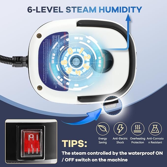 Moongiantgo High Pressure Steam Cleaner, 2500W Portable High Temp Bathroom Power Steamer Cleaning Machine Steam Humidity Adjustable For Home Use Kitchen Grease Car Detailing (110V, White)