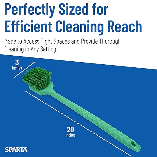 SPARTA 40501EC09 Plastic Large Scrub Brush, Kitchen Brush, Utility Brush With Long Handle For Cleaning, 20 Inches, Green, (Pack of 6)