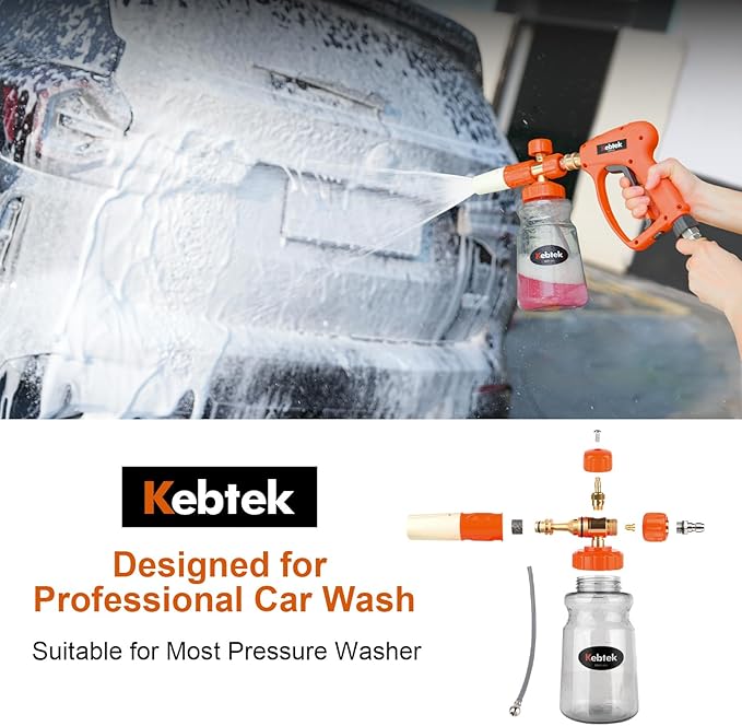 Short Pressure Washer Gun with Swivel 5200 PSI，Power Washer Gun Compatible with Foam Cannon - Car Wash Foam Gun-1/4 Quick Connector, with Nozzle Tips (MRP-003-B-spray Gun+Foam Pot)