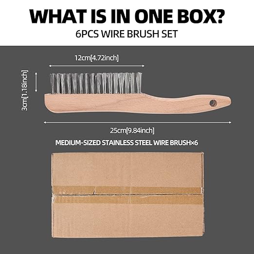 Wire Brush Set - 6 Pack Stainless Steel Scratch Brushes with Wood Handles, 10 Inch Heavy Duty Rust Removal Tools for Paint, Welding, Metal Cleaning