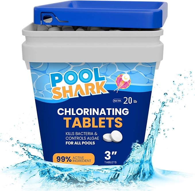 Pool Shark Swimming Pool Chlorine Tablets - 3-Inch Chlorine Tablets - Slow-Dissolving 90% Active Chlorine Tabs - Pool Chemicals for Inground Pools, Above Ground Pools, Saltwater, Spa, Hot Tub (20 lbs)