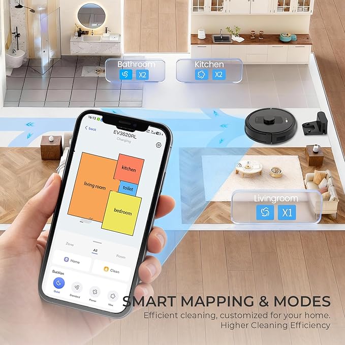 Apical Life Robot Vacuum and Mop Combo, 4000Pa Robotic Vacuum with Smart Obstacle Avoidance, 150 Min Runtime, APP/Alexa, Multi-Floor Mapping, Self-Charging for Pet Hair