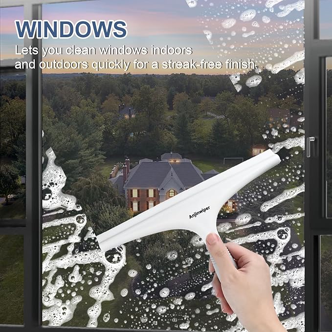 Silicone Shower Squeegee with Hook, Bathroom Squeegee for Shower Glass, Squeegee for Shower Doors, Mirror and Window, Shower Squeegee for Tile Shower Walls(10 inch, White & Gray)