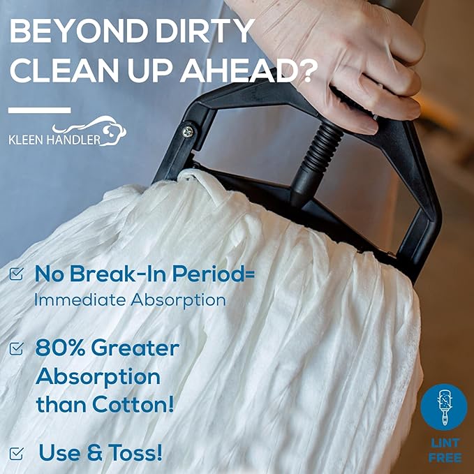 KLEEN HANDLER Disposable Industrial Mop Head Replacement, Non-Woven Cut End Floor Cleaning Wet Mop Head Refill (Pack of 6)