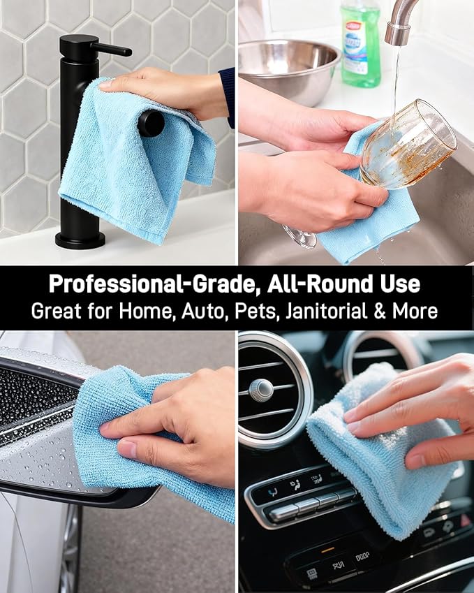 150 Pack Microfiber Cleaning Cloth Roll, XINDELL 12"x12" Tear-Off Lint-Free Towels for Car Detailing, Auto Window & Interior Cleaning Cloths – Ultra Absorbent, Scratch-Free, Blue