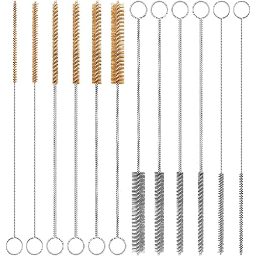 12-Pieces Brass Wire Brush Stainless Steel Wire Brush Set 12" Long Wire Bottle Brush Tube Cleaning Brush Metal Wire Brush for Tubes, Cylinders, Bottles, Auto Parts (6mm/8mm/10mm/15mm/18mm/20mm)