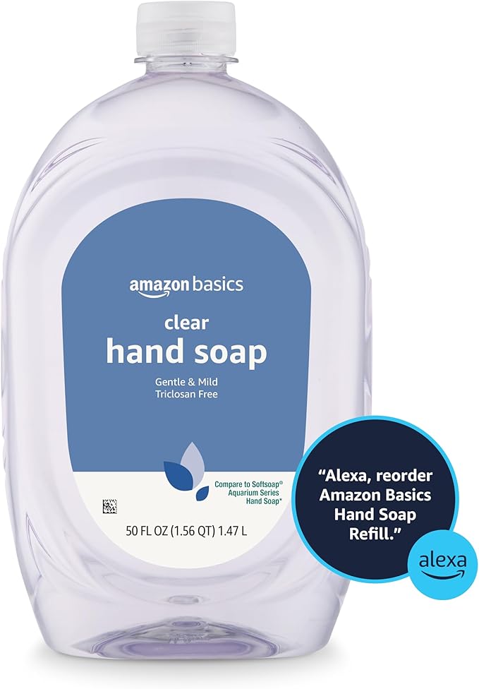 Amazon Basics Gentle & Mild Clear Liquid Hand Soap Refill, Triclosan-Free, 50 Fl Oz (Previously Solimo) (Pack of 4)