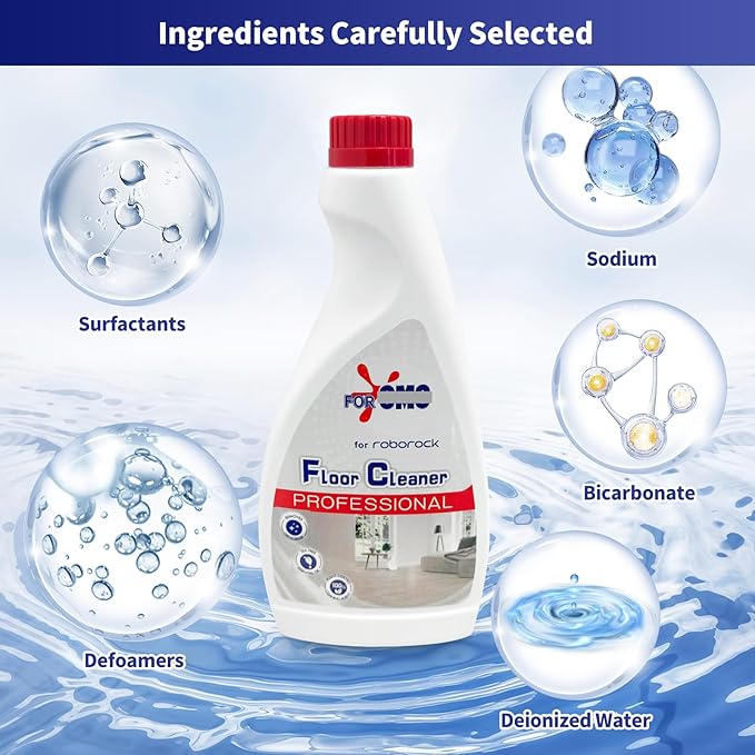 Floor Cleaning Solution 4 Bottles Refill, Fresh Scent, Compatible with Roborock Series & All Robot Vacuums, Eco-Safe, Streak-Free Formula for Hard Floors, Pet & Kid Friendly