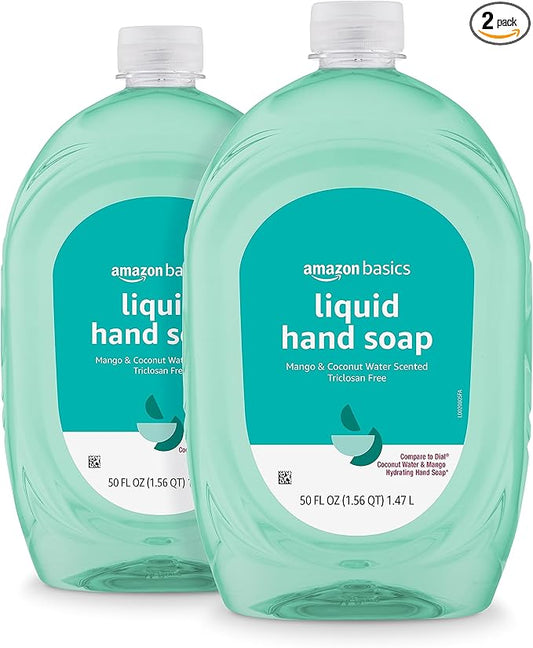 Amazon Basics Liquid Hand Soap Refill, Mango & Coconut Water Scent, Triclosan-Free, 50 Fl Oz (Pack of 2)